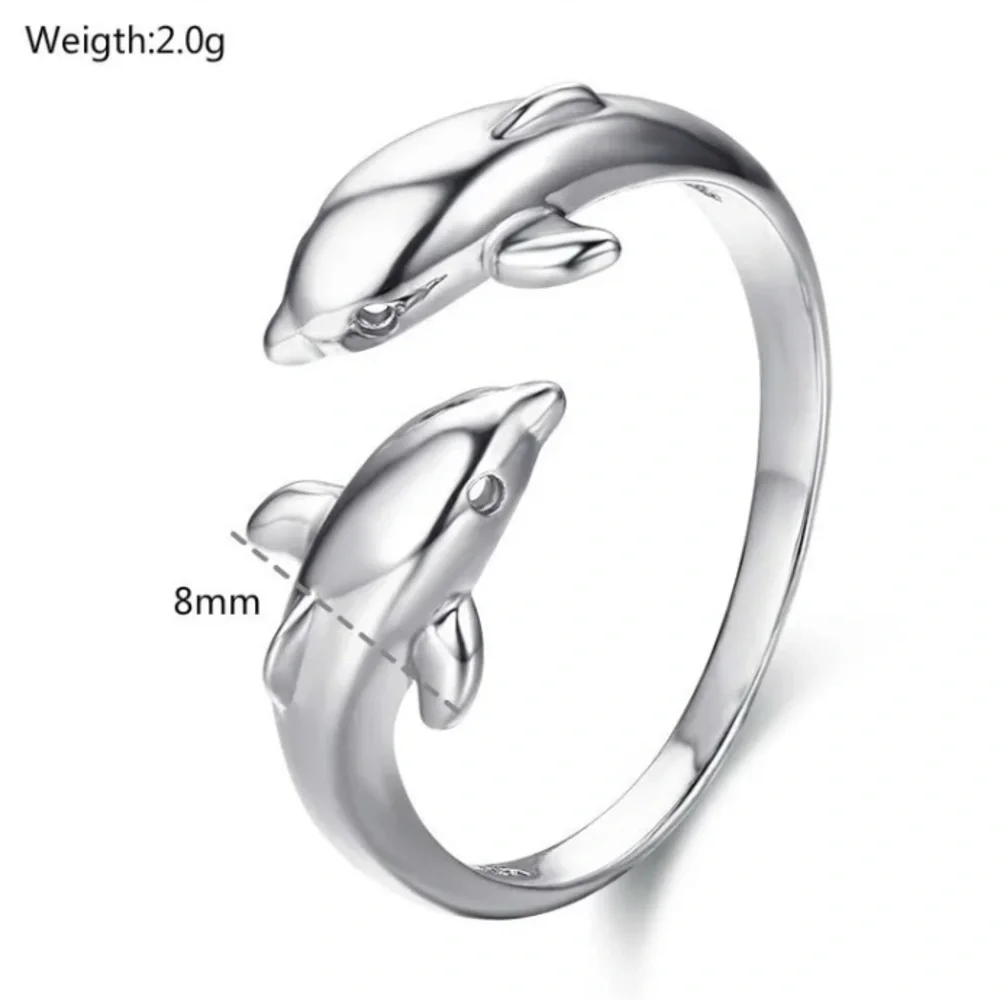 🌟 Double Dolphin Adjustable Ring